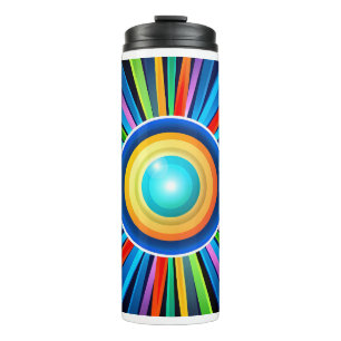 Moderne wandklok met levendige radiale regenboog z thermosbeker
