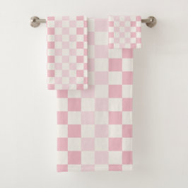 Moderne Wangroze Schaakbord Patroon Bad Handdoek