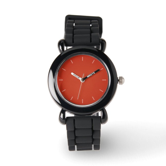 Moderne Warm Red Grainy Texture Horloge (Voorkant)