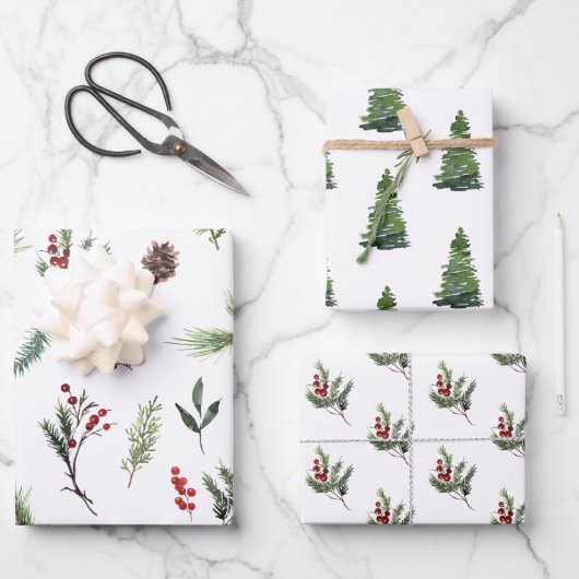 Moderne Warm Red Winter Waterverf Inpakpapier Vel (Voorkant)