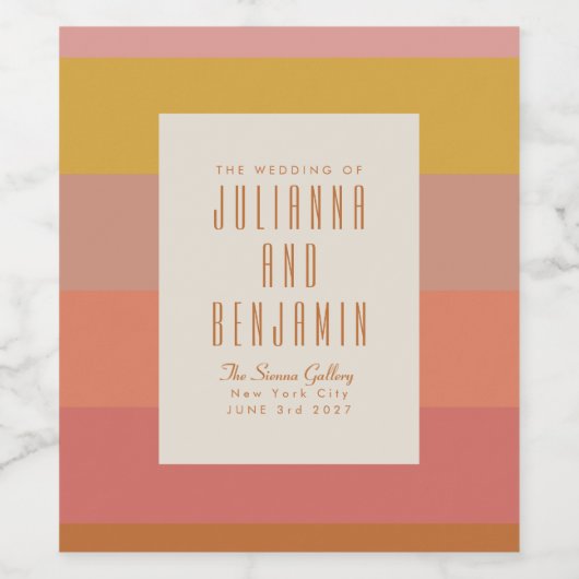 Moderne Warm Stripes Geometric Custom Wedding Wijn Etiket (Enkel label)