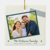 Moderne warme familie foto Schattigee postzegel va Keramisch Ornament (Achterkant)