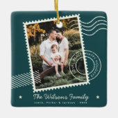 Moderne warme familie foto Schattigee postzegel va Keramisch Ornament (Voorkant)