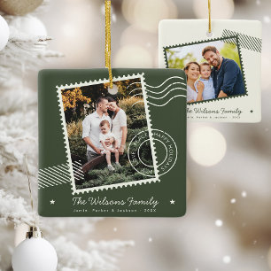 Moderne warme familie foto Schattigee postzegel va Keramisch Ornament
