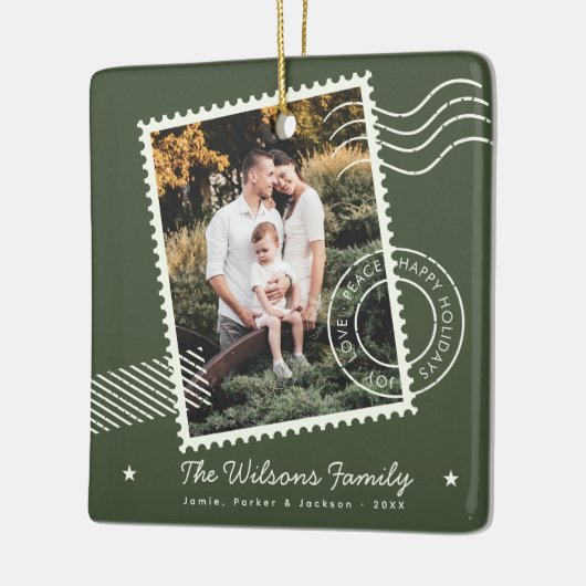 Moderne warme familie foto Schattigee postzegel va Keramisch Ornament (Links)