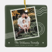 Moderne warme familie foto Schattigee postzegel va Keramisch Ornament (Voorkant)