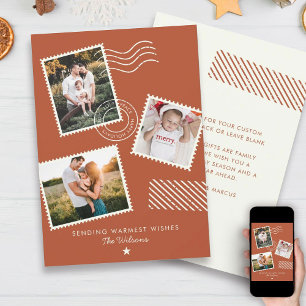 Moderne warme gezinsfoto Cute stempel Feestdagenkaart