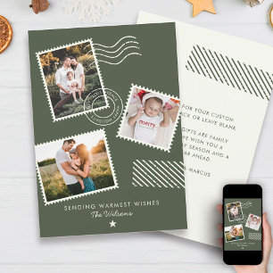 Moderne warme gezinsfoto leuke stempel feestdagenkaart