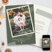 Moderne warme gezinsfoto leuke stempel feestdagenkaart