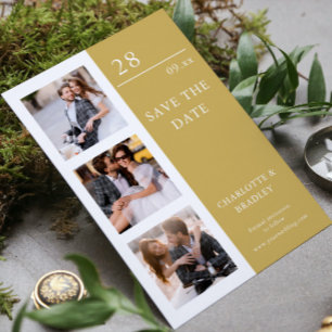 Moderne warme gouden vier foto's trouwcollage save the date