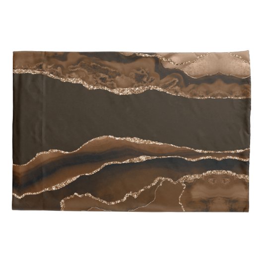 Moderne Warme Tonen Bruin en Gouden Agaat Kussensloop (Achterkant)