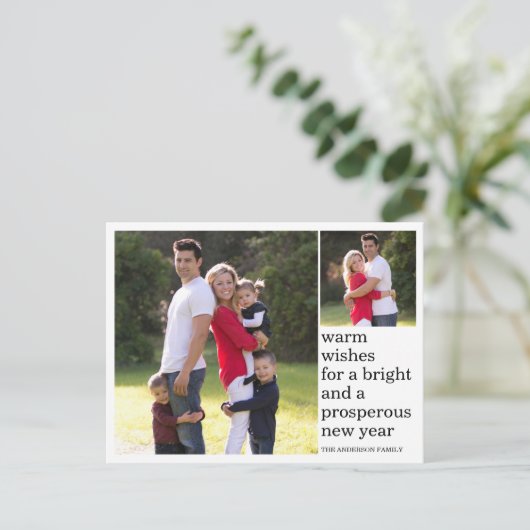 Moderne warme wensen Gelukkig Nieuwjaar Custom Pho Feestdagenkaart (Staand voorkant)