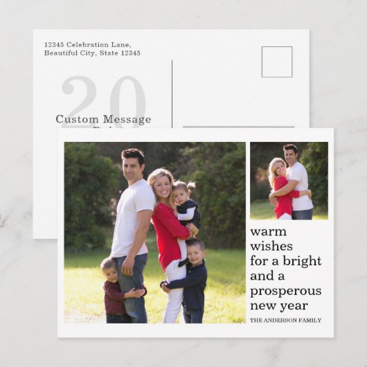 Moderne warme wensen Gelukkig Nieuwjaar Foto Vakan Briefkaart (Voorkant / Achterkant)