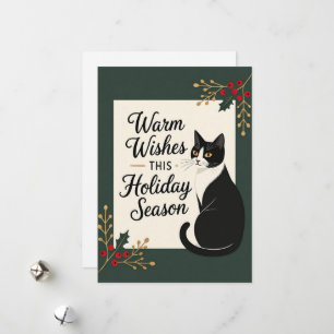 Moderne warme wensen kat kerstvakantie vlakke kaar feestdagenkaart
