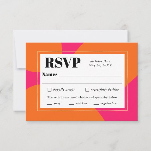 Moderne warmroze en Oranje Abstracte RSVP met meel Kaartje (Voorkant)