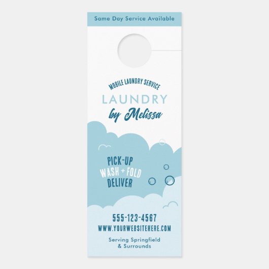 Moderne was- en droogservice Blauw en Wit Deurhanger (Achterkant)