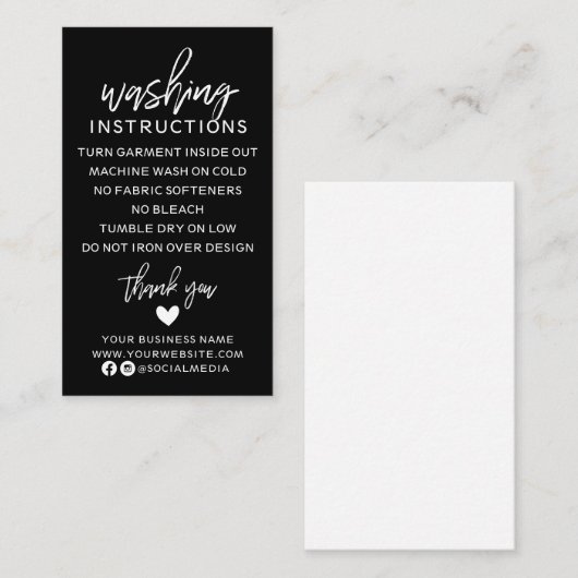 Moderne wasinstructies Kledingverzorging Shirt Visitekaartje (Voorkant / Achterkant)