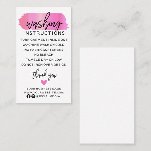 Moderne wasinstructies Kledingverzorging Shirt Visitekaartje (Voorkant / Achterkant)