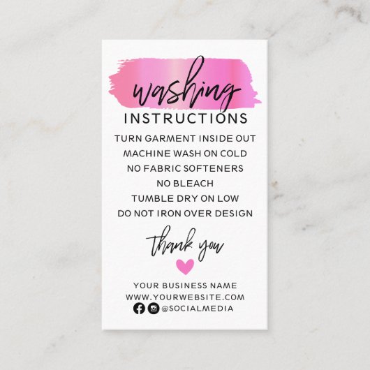Moderne wasinstructies Kledingverzorging Shirt Visitekaartje (Voorkant)