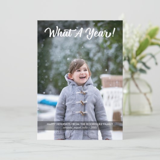 Moderne wat aangepaste foto voor een jaar script feestdagenkaart (Staand voorkant)