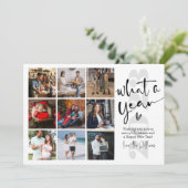 Moderne wat een jaar fotocollage feestdagenkaart (Staand voorkant)