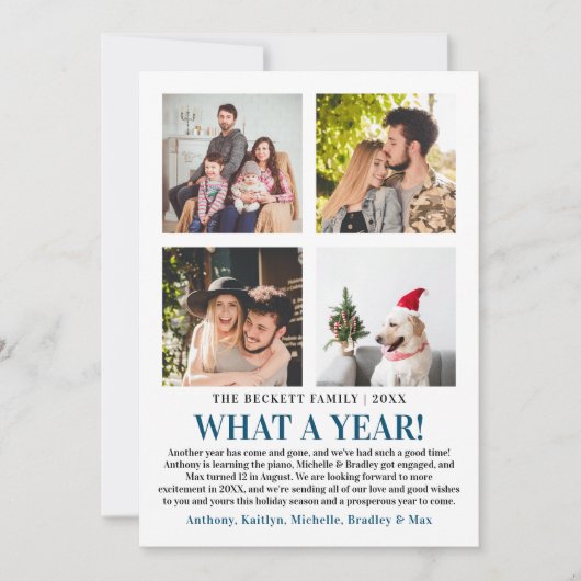 Moderne wat een jaar in Review 4 Foto Collage Feestdagenkaart (Voorkant)