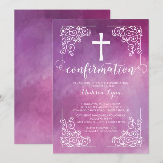 Moderne Watercoler Cross bevestiging uitnodiging (Voorkant / Achterkant)