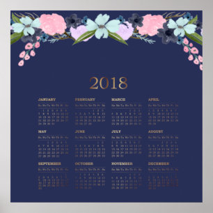 Moderne Watercolor Bloemen 2018 Agenda Poster