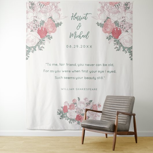 Moderne Watercolor Bloemen Bruiloft Achtergrond Sp Wandkleed (In situ)