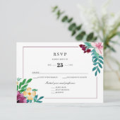 Moderne Watercolor Bloemen Bruiloft RSVP Kaartje (Staand voorkant)