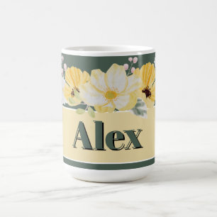 Moderne watercolor bloemen & groene achtergrond magische mok