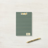 Moderne watercolor bloemen & groene achtergrond post-it® notes (Op bureau)