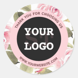 Moderne Watercolor Bloemendecor Roze Zwart Ronde Sticker