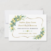 Moderne Watercolor Citroen Huwelijks kalligrafie Save The Date (Achterkant)