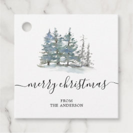Moderne watercolor dennenbomen kerstcadeaukaart bedankjes labels