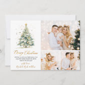 Moderne Watercolor Kerstboom 3 Meerdere foto's Feestdagenkaart (Voorkant)