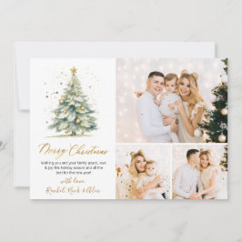 Moderne Watercolor Kerstboom 3 Meerdere foto's Feestdagenkaart
