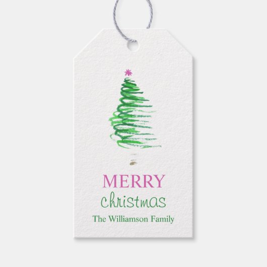 Moderne Watercolor Kerstboom Cadeaulabel (Voorkant)