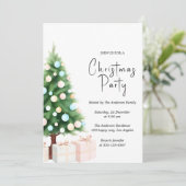 Moderne Watercolor Kerstboom Feest Uitnodiging (Staand voorkant)