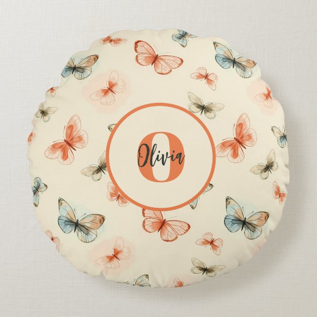 Moderne Watercolor Vlinders Rond Kussen (Voorkant)