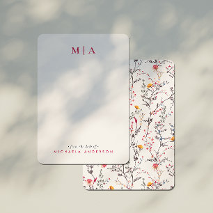 Moderne Watercolor Wilde Bloemen Roze Monogram & N Notitiekaartje