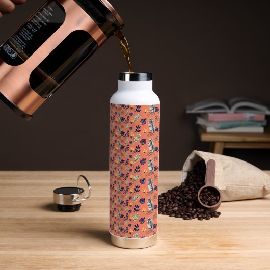 Moderne Waterfles met Bladpatroon (Koffie)