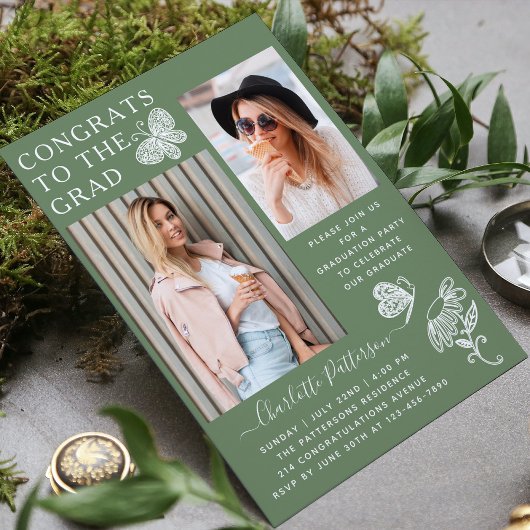 Moderne waterkers vlinder foto afstudeerfeest kaart