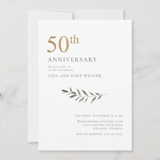 Moderne Waterkleur Groene Goud 50ste Verjaardag Kaart (Voorkant)