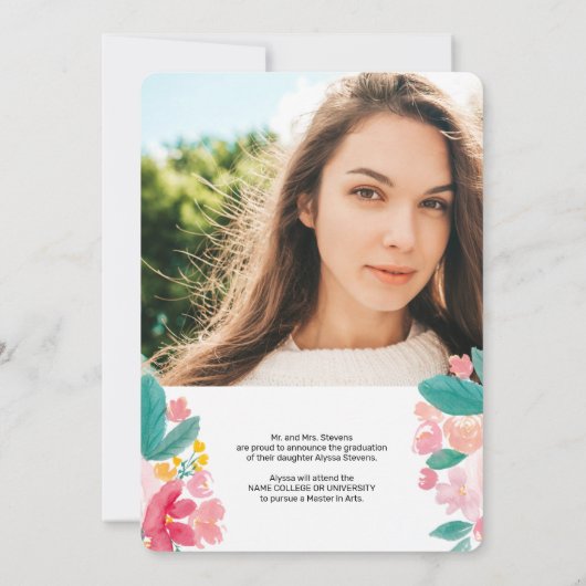 Moderne waterverf 2 foto's afstuderen aankondiging (Achterkant)