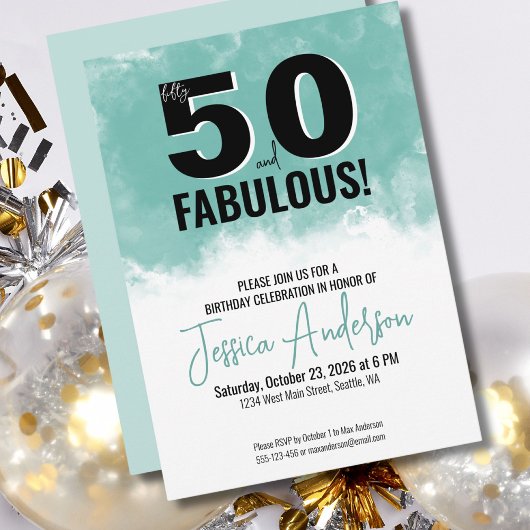 Moderne Waterverf 50ste verjaardagsfeestje Kaart