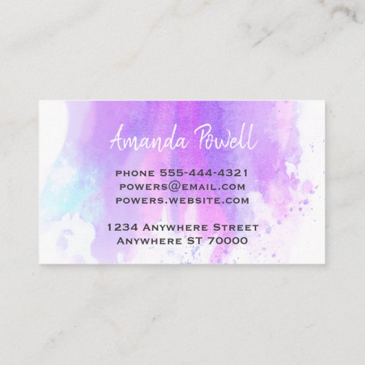 moderne waterverf aangepaste visitekaartjes sjablo (Achterkant)