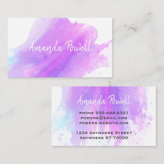 moderne waterverf aangepaste visitekaartjes sjablo (Voorkant / Achterkant)