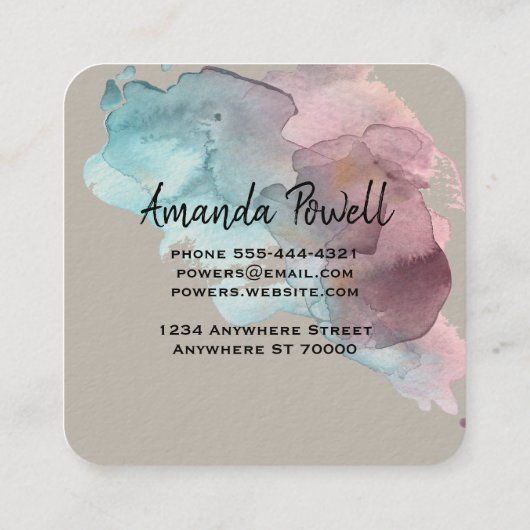 moderne waterverf aangepaste visitekaartjes sjablo (Achterkant)