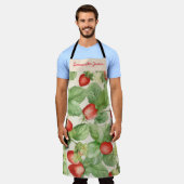 Moderne Waterverf aardbeienpatroon gepersonaliseer Schort (Gedragen)